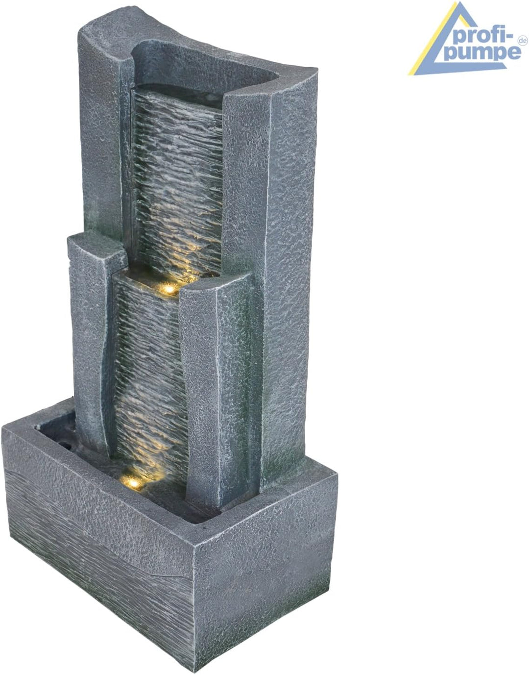 GARTENBRUNNEN BRUNNEN 230V 3-Stufige STEIN-KASKADE mit LED-Licht ZIERBRUNNEN VOGELBAD WASSERFALL GAR