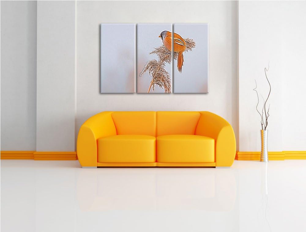 kleiner Vogel auf Weizen im Winter NewArt 3-Teiler Leinwandbild 120x80 Bild auf Leinwand, XXL riesig