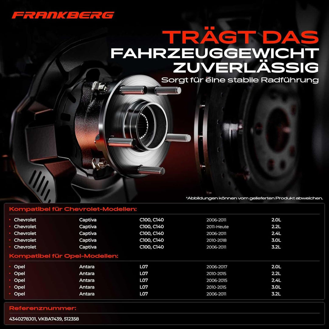 Frankberg 2x Radnabe Radlagersatz Hinterachse Kompatibel mit Captiva C100 C140 SUV 2.0L-3.2L 2006-20