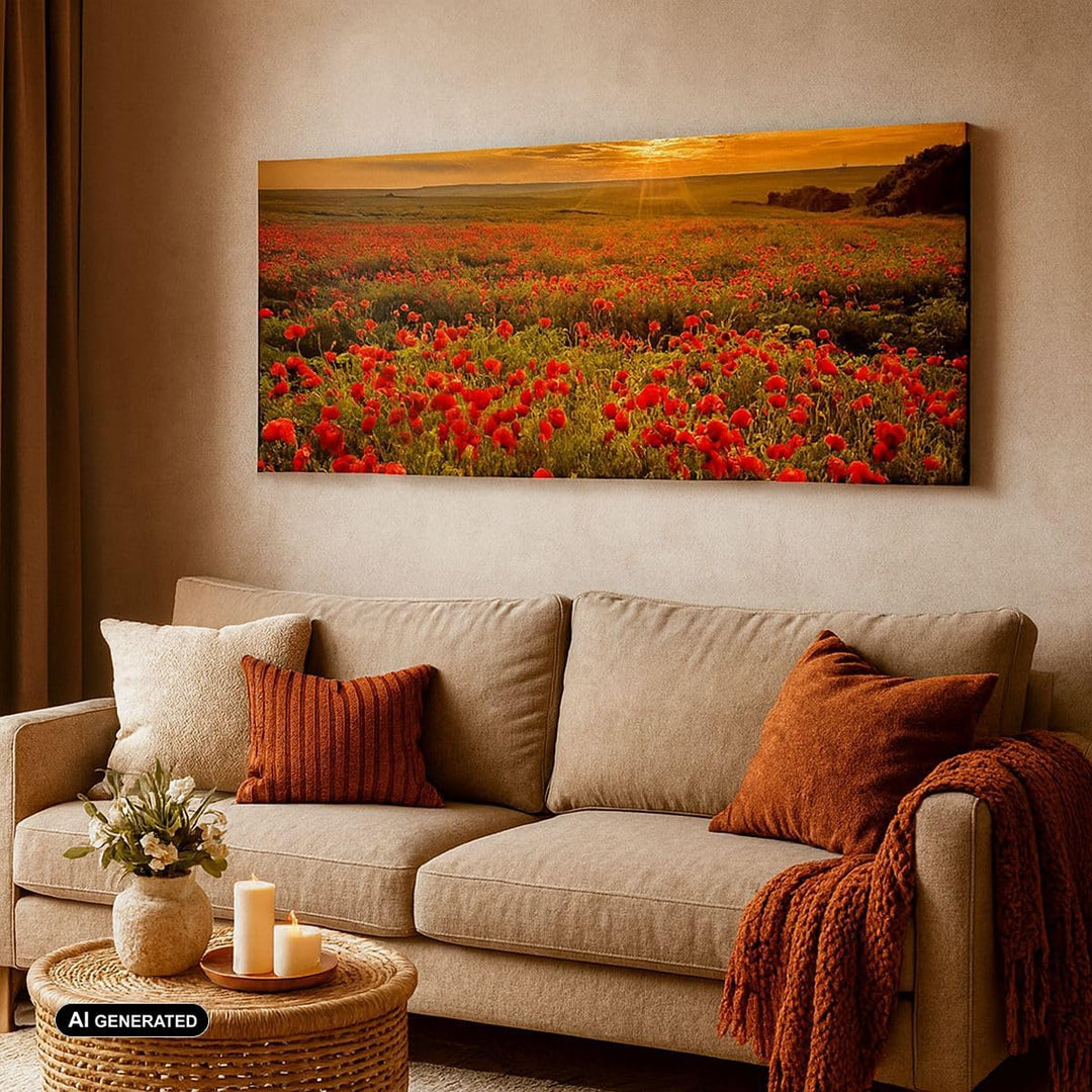 Panorama Bilder auf Leinwand 100x40cm Leinwandbild Mohn Blume Wiese Gross Wanddeko Bild Schlafzimmer