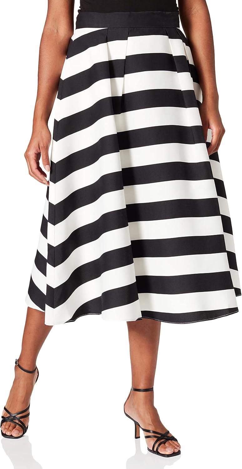 APART Fashion Damen Satin Rock, Creme-schwarz, Normal