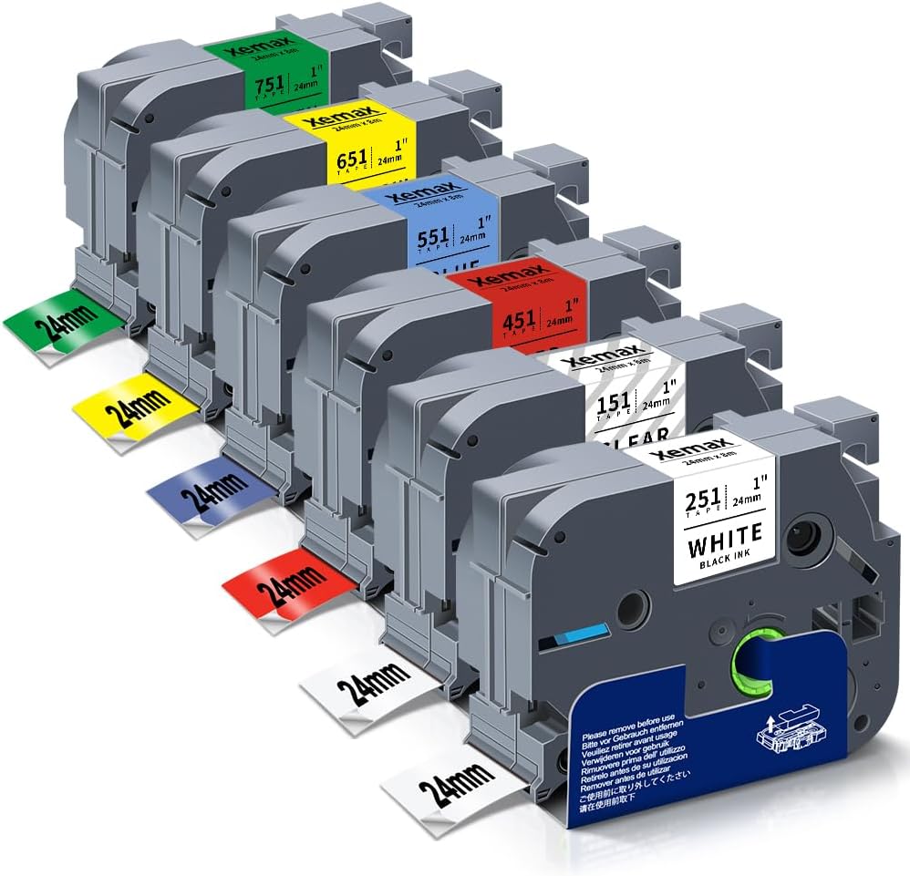 6x XemaX Kompatibel Schriftband für Brother P-touch Bänder TZe-251 TZe-151 TZe-451 TZe-551 TZe-651 T