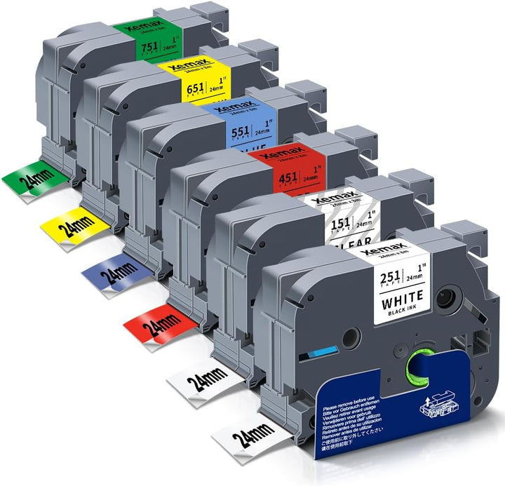 6x XemaX Kompatibel Schriftband für Brother P-touch Bänder TZe-251 TZe-151 TZe-451 TZe-551 TZe-651 T