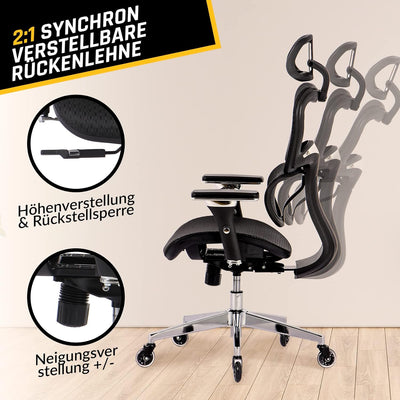 KLIM K800 Ergonomischer Bürostuhl - NEU 2023 - Ergonomischer Sitz mit dynamischer Lendenwirbelstütze