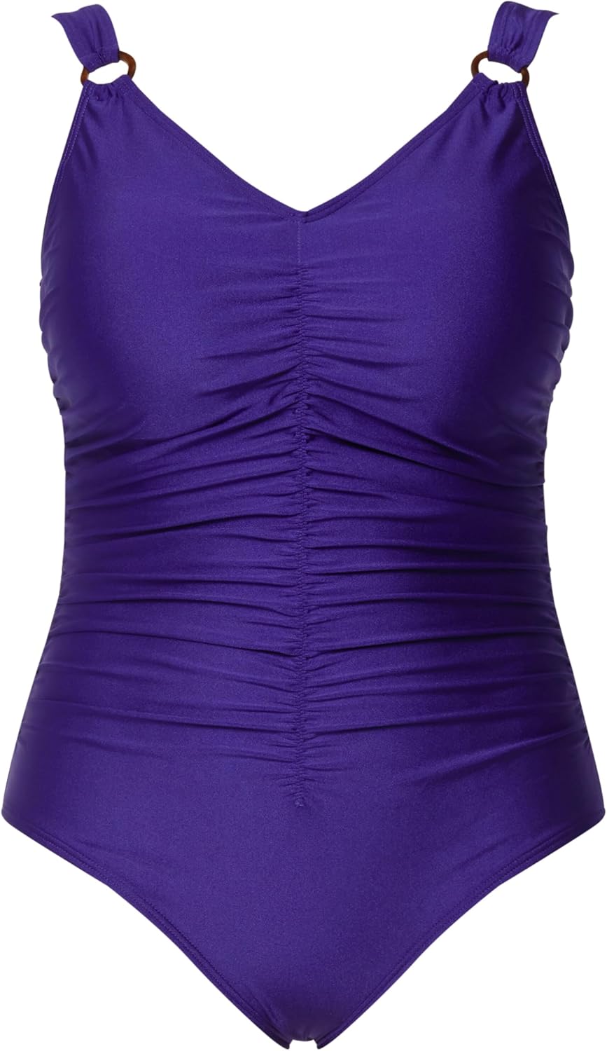 Ulla Popken Damen Frontraffung, Tori Badeanzug 54 Lila, 54 Lila