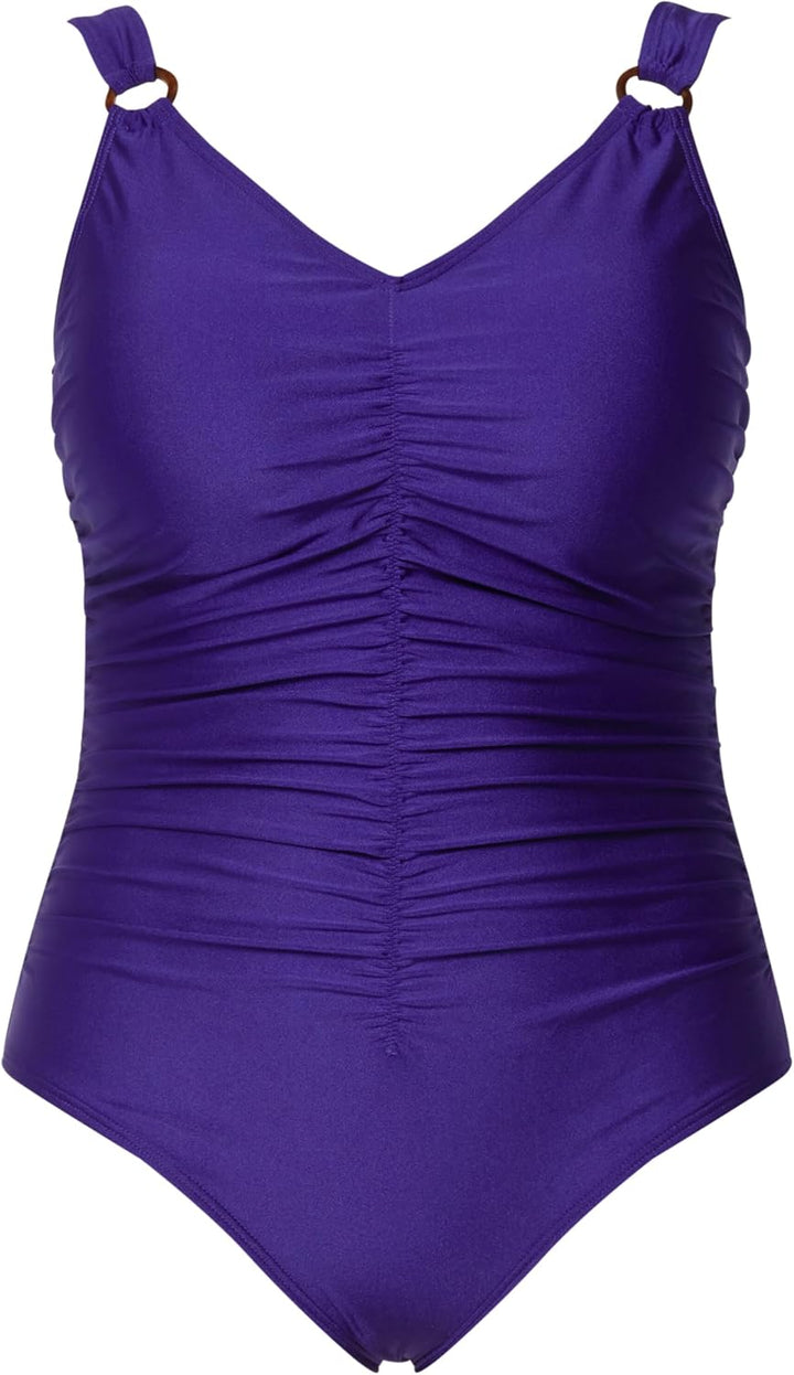 Ulla Popken Damen Frontraffung, Tori Badeanzug 54 Lila, 54 Lila