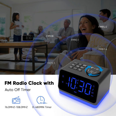 AFEXOA Digital Radiowecker mit 2 Ladestation für Handys, mit Licht, Dual-Wecker, 8 White Noise, Tisc