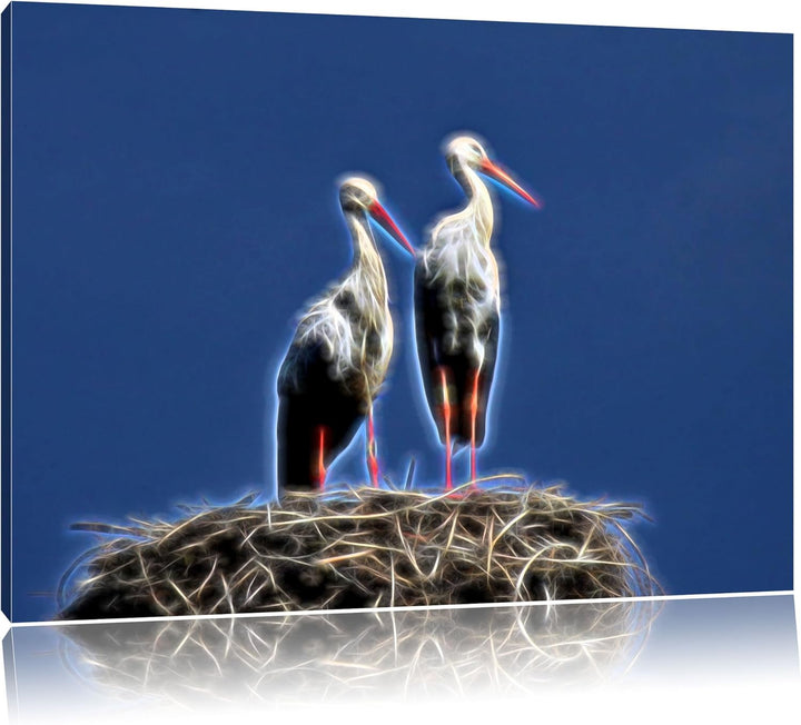 zwei stolze Störche im Nest NewArt Format: 100x70 cm auf Leinwand, XXL riesige Bilder fertig gerahmt