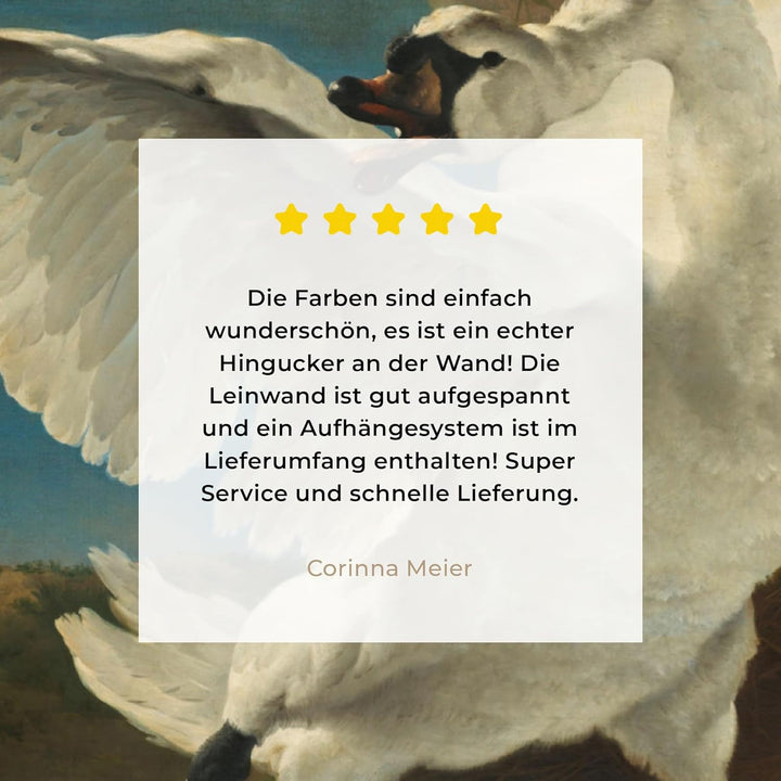 MuchoWow Leinwand Bilder, Einzigartige Wanddeko mit Rahmen, Der bedrohte Schwan - Gemälde von Jan As