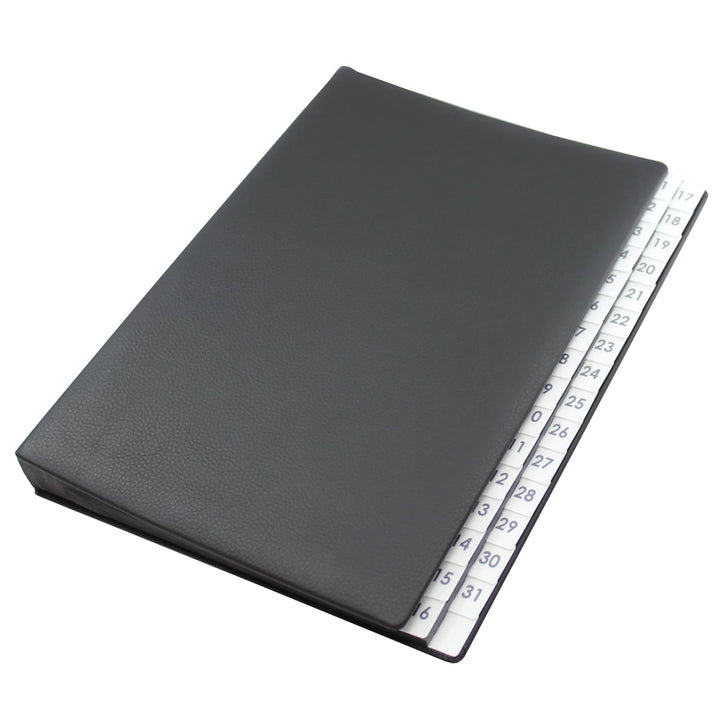 Pultordner mit Register 1-31, genarbtes Vollrindleder in Schwarz, passend für DIN A4, Softcover mit