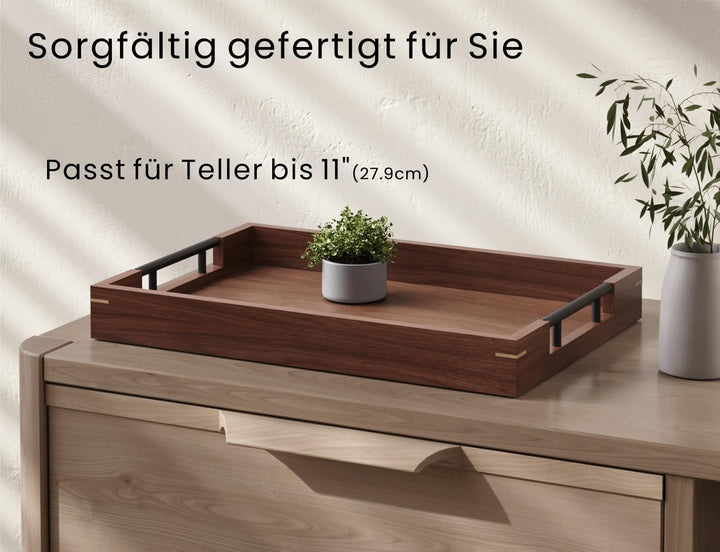 Fibogollo Serviertablett Walnuss L Griffe Metall Deko-Servier 43 x 30 x 5 cm Braun, 43 x 30 x 5 cm B