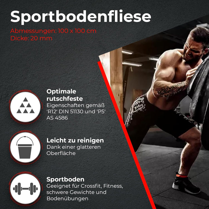 Vivol Fitness Bodenschutzmatte 100x100 cm Schwarz - Feinkörnig - 3 verschiedene Dicken 20mm