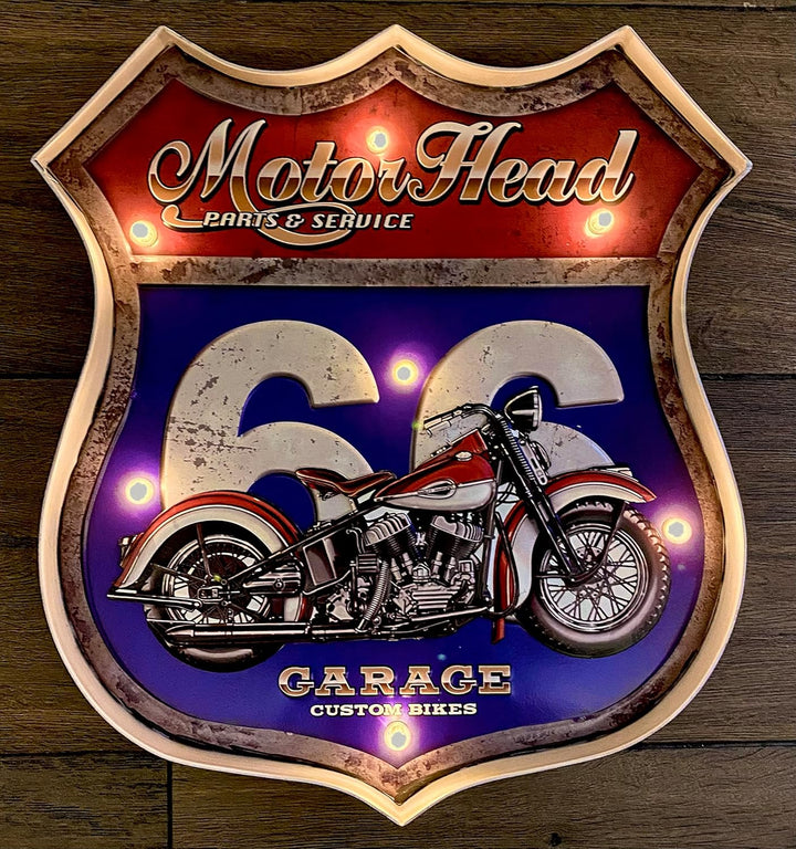 DiiliHiiri Route 66 Vintage-Schild – Route 66 Leuchtendes Metallschild mit LED, Dekoration für Zuhau