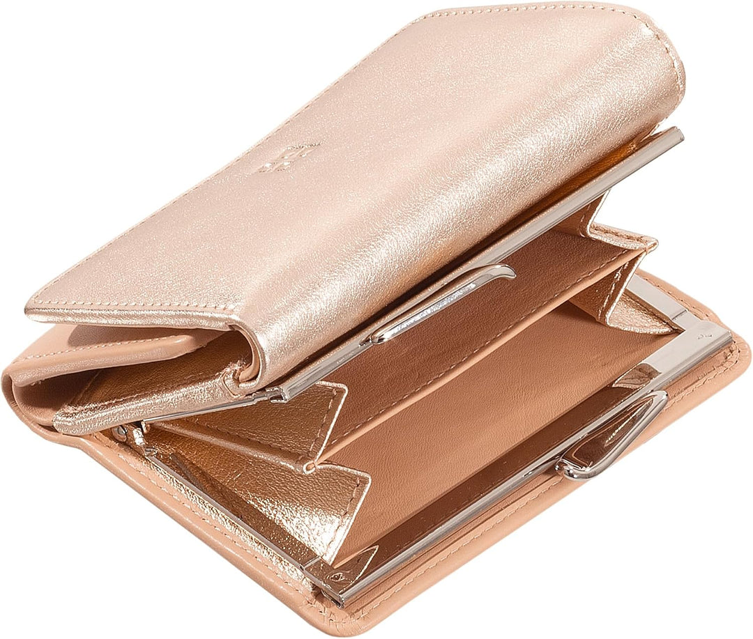 DUDU Kleine Damen-Brieftasche aus Leder mit RFID-Schutz, Münzfach und Klickverschluss, kompakt, 8 Ka