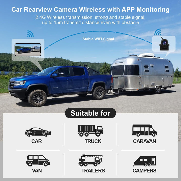 Uzone Rückfahrkamera Kabellos,720P HD Rückfahrkamera Auto Smartphone APP für iPhone und Android,Nach