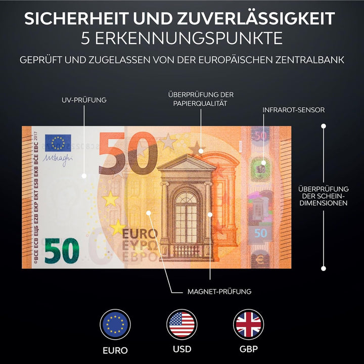 Banknotenprüfer & Geldzählmaschine Banknoten 2in1 - Einzeln einlegen - Banknotenprüfer Falschgelderk