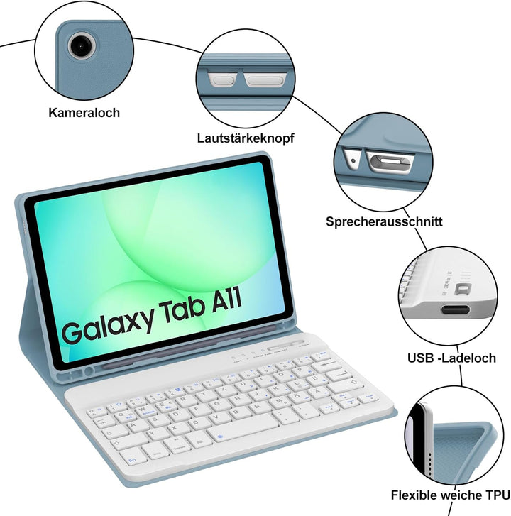 Tastatur für Samsung Galaxy Tab A11 8.7 Zoll 2025/A9 2023, Hülle mit Tastatur für Samsung Tab A11 Ma