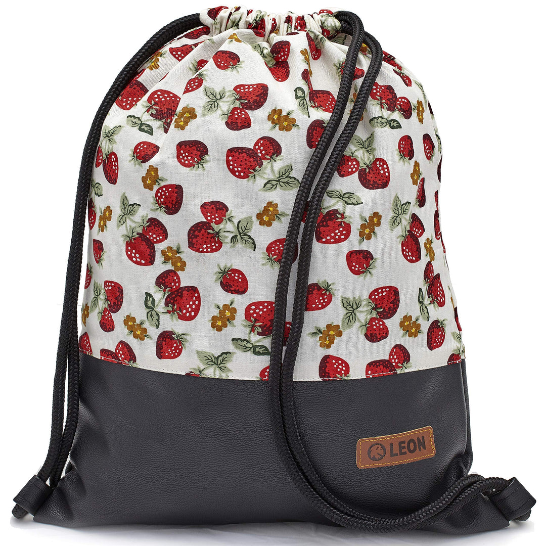 LEON Turnbeutel mit Innentaschen Reissverschluss Rucksack Beutel Tasche Damen Männer &amp; Teenager Gym