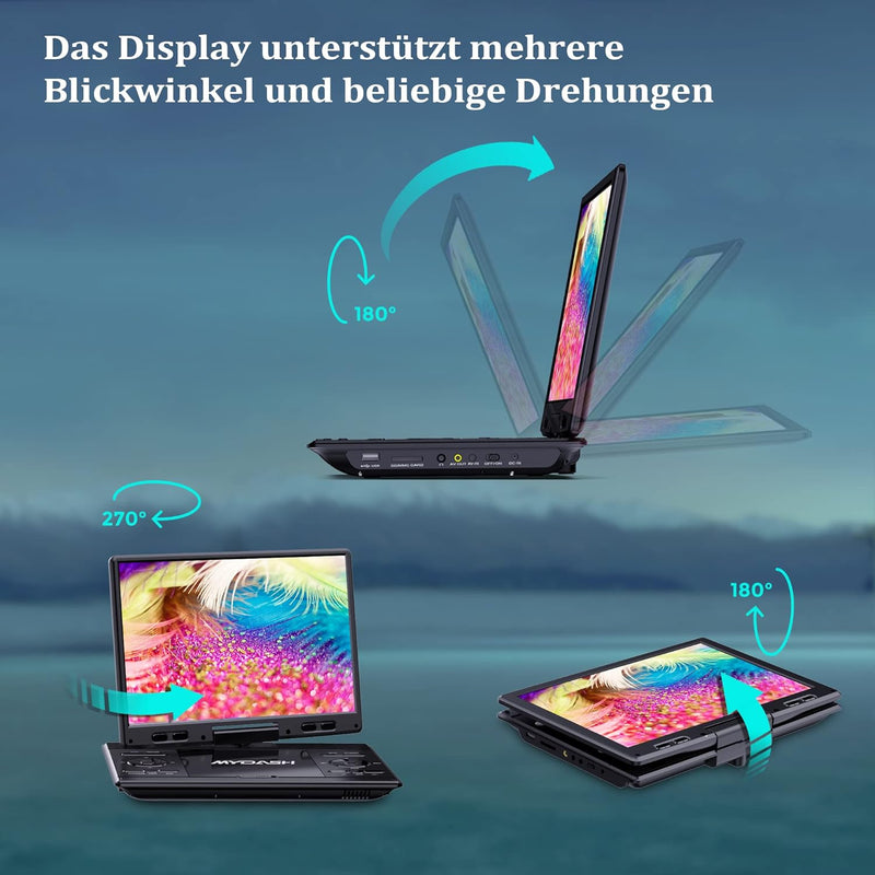 14.1Tragbarer DVD-Player für das Auto,Kinder mit 12,5 grossem HD-Drehbildschirm, exklusives Tastende