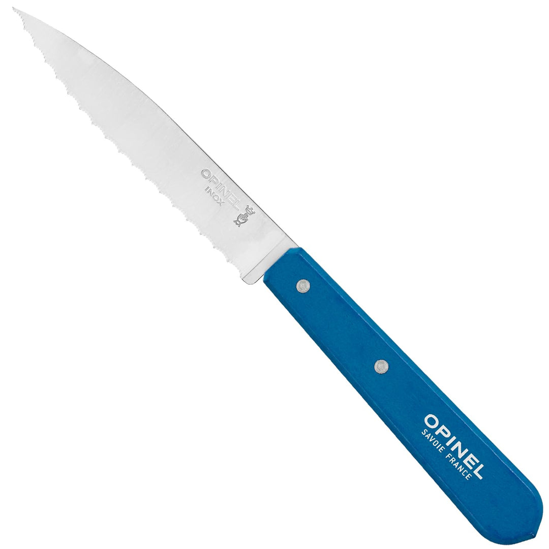 Opinel Erwachsene Kochmesser Küchenmesser No. 113, rostfreier Sandvik-Stahl, Sägezahnung, hellblauer