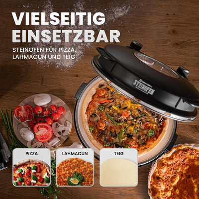 Pizzaofen Pizzamaker Elektrisch mit Pizza-Stein, Leistung 1200 WATT, bis zu 400°C, Steinofen Pizzama