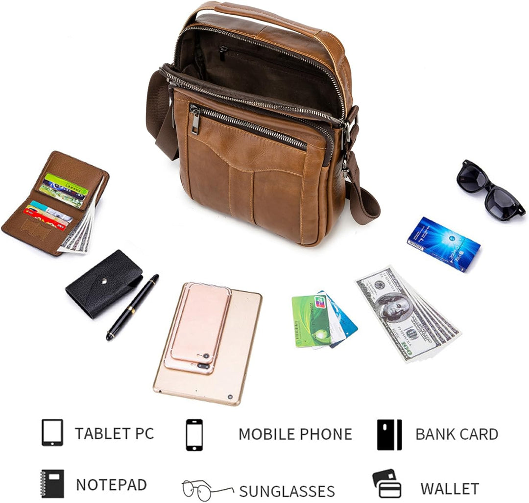 MANNUOSI Herren Schultertaschen business Freizeit Henkeltaschen echtleder vintage Handtaschen Einhei