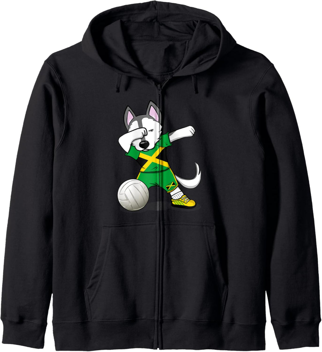 Dabbing Husky Hund Jamaika Volleyball - Jamaikanische Flagge Kapuzenjacke