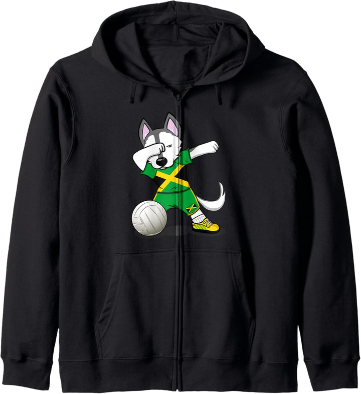 Dabbing Husky Hund Jamaika Volleyball - Jamaikanische Flagge Kapuzenjacke