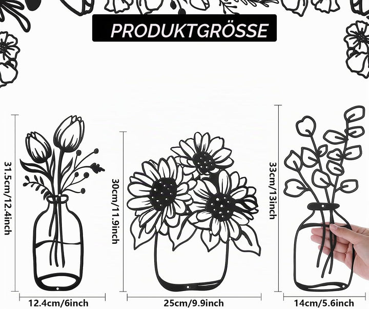 Hotop 3 Stück Metall Blumen Wanddekoration Minimalistische Vase Wandkunst Schwarze Tulpe Draht Eisen