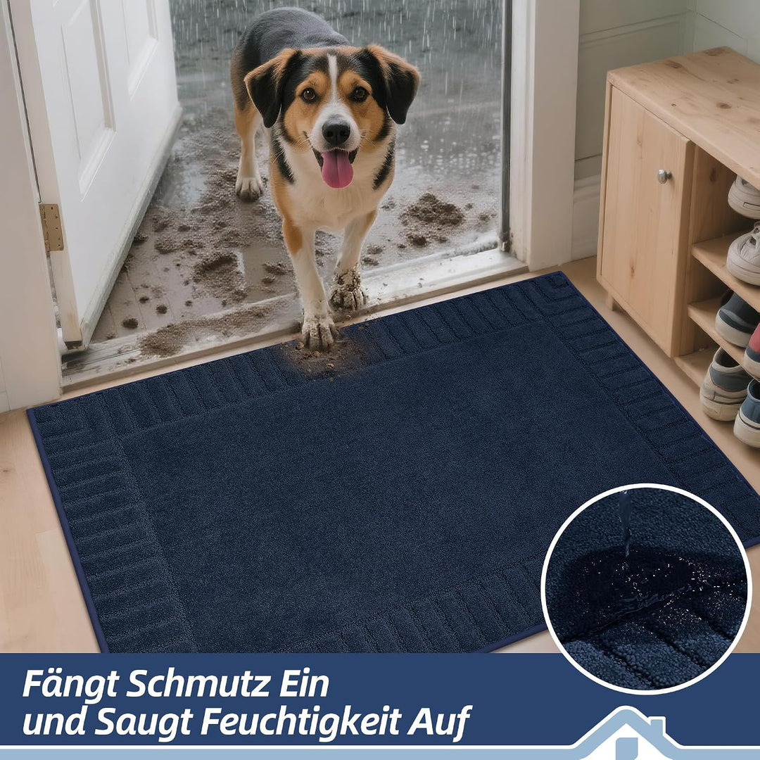 BEQHAUSE Fussmatte Innen, Waschbare und TPR rutschfeste, Blau, 50x80cm | Schmutzfangmatte für Haustü
