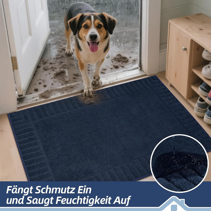 BEQHAUSE Fussmatte Innen, Waschbare und TPR rutschfeste, Blau, 50x80cm | Schmutzfangmatte für Haustü
