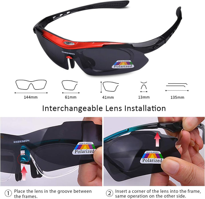 LumiSyne Sportbrille Polarisiert Herren und Damen Radsportbrillen mit 5 Wechselgläsern UV 400 Schutz