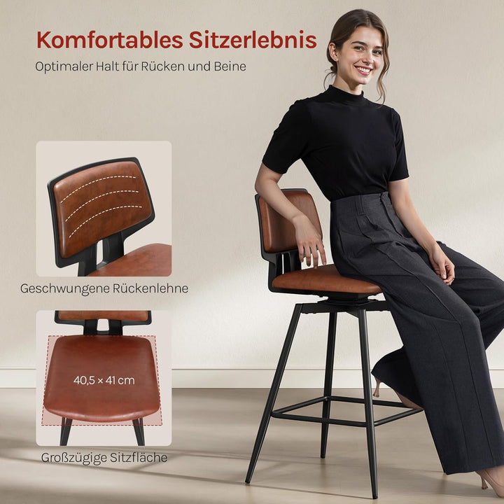WOLTU Barhocker 2er Set, Barstuhl 360° drehbar, Küchenhocker mit Rückenlehne Fussstütze, für Küche B