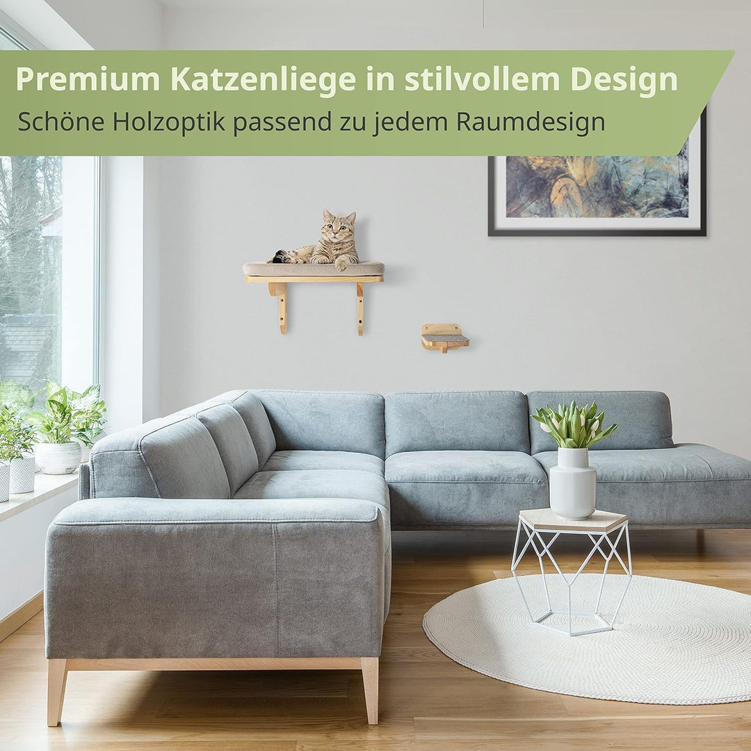 WOOWOOD® Kletterwand Katzen inkl. 2X Katzentreppe Wand [aus Europa] I Kratzbaum Wand I katzenhängema