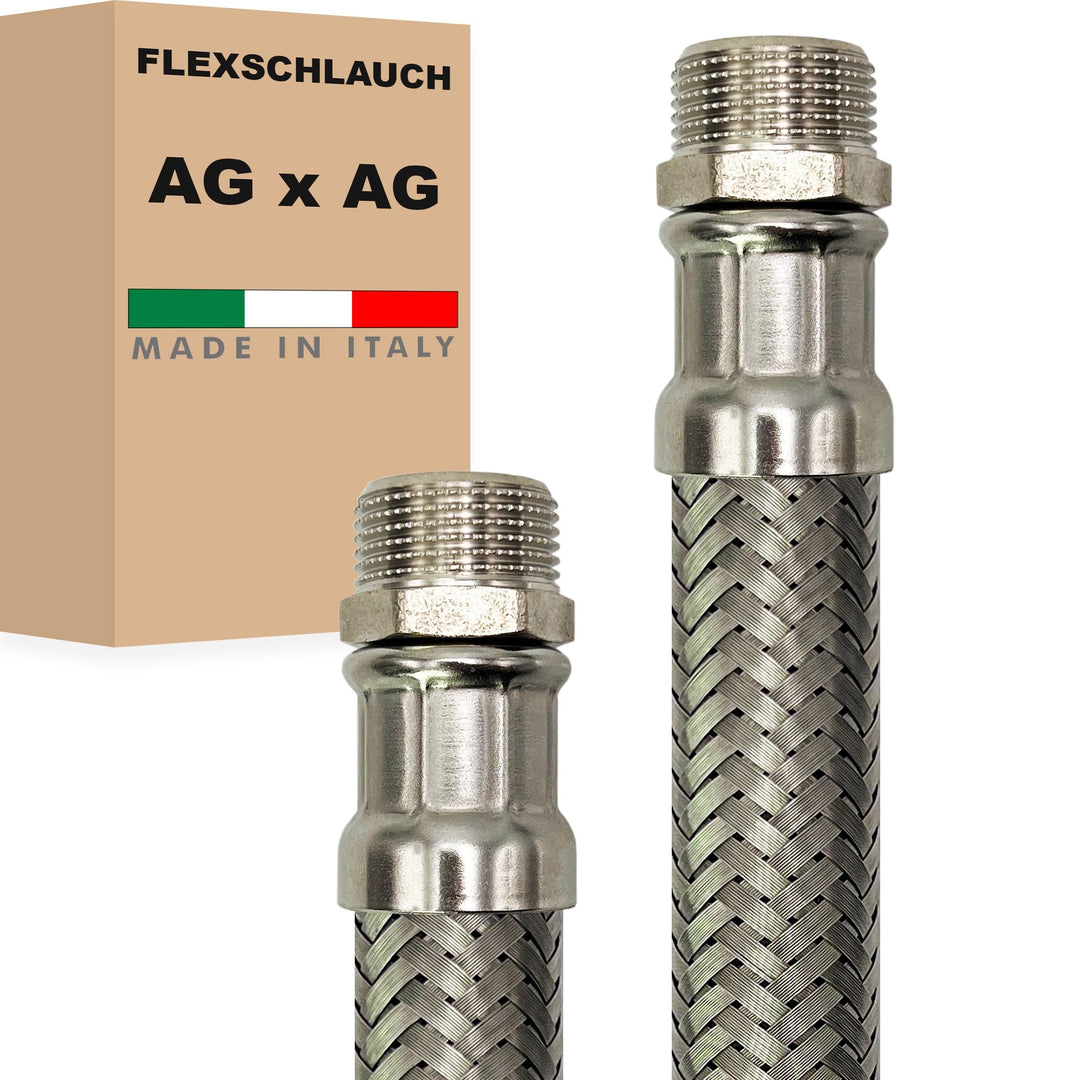 Flexschlauch DN25-1" Edelstahl Panzerschlauch Sanitär Hauswasserwerk - Made in Italy (1" AG x 1" AG,