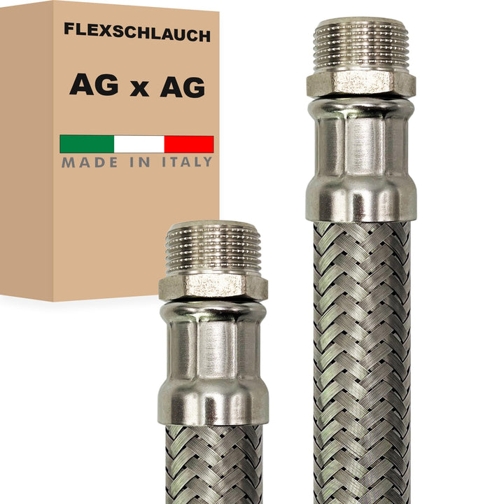 Flexschlauch DN25-1" Edelstahl Panzerschlauch Sanitär Hauswasserwerk - Made in Italy (1" AG x 1" AG,