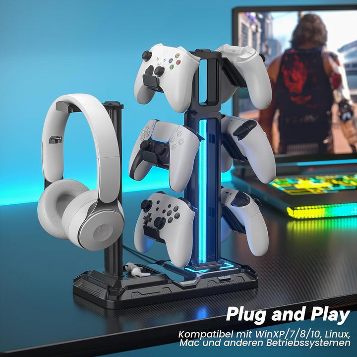 KDD Multi Gaming Headset Halterung mit 9 Lichtmodi - Drehbarer Controller Halter - Universal Kopfhör
