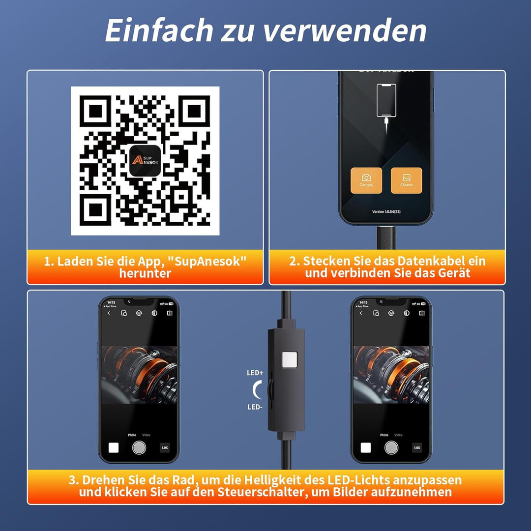 Endoskopkamera mit Licht, 1080P HD Endoskop-Kamera Handy mit Licht Wasserdichtes Ip67 Kein WLAN Erfo