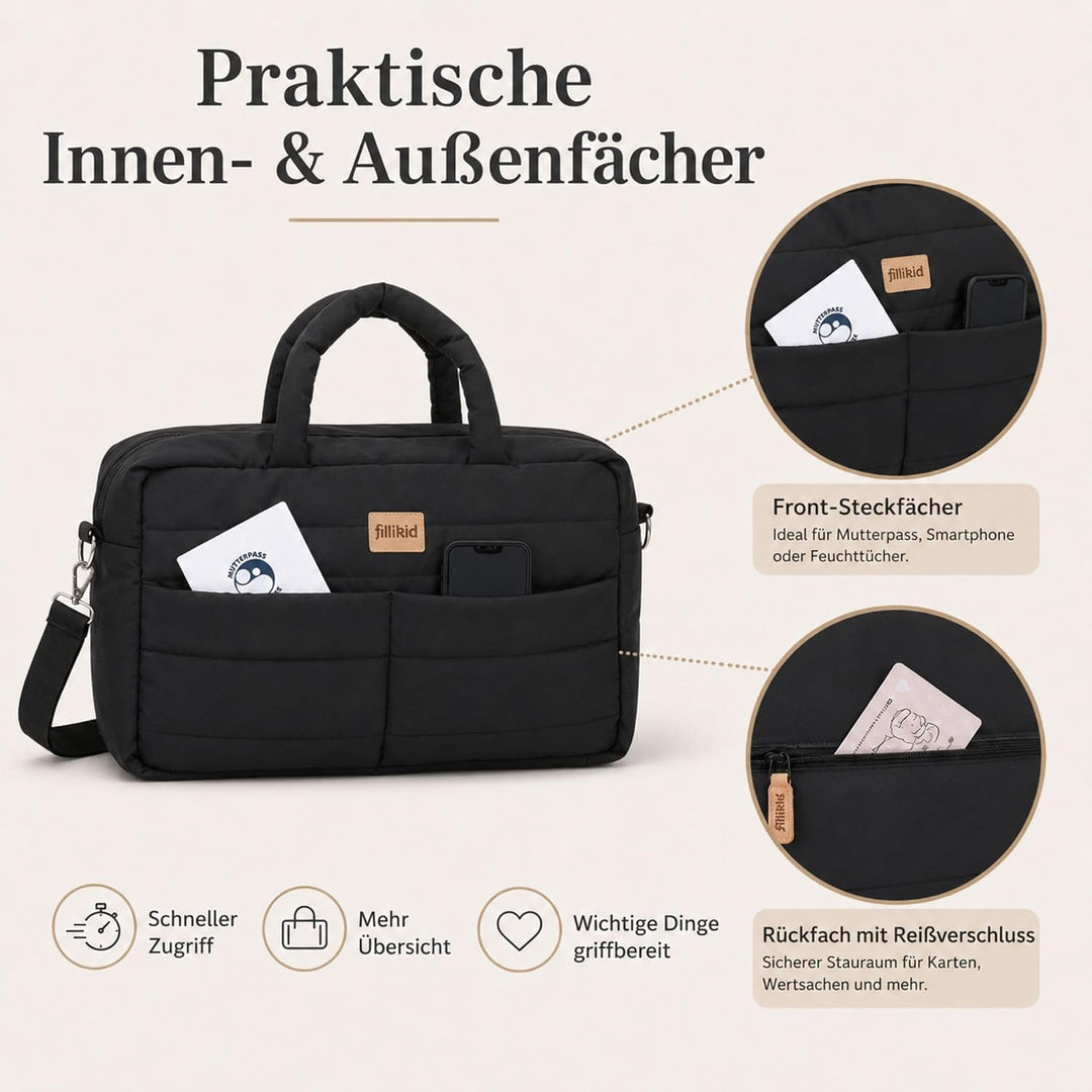 Fillikid Wickeltasche Toulouse Exklusiv | Inkl. Wickelauflage | Grosse Windeltasche mit Schultergurt