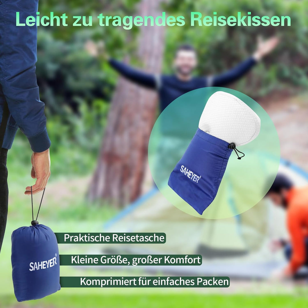 SAHEYER Reisekissen Memory Foam, Ergonomisches Camping Kissen, Orthopädisches Nackenkissen Kopfkisse