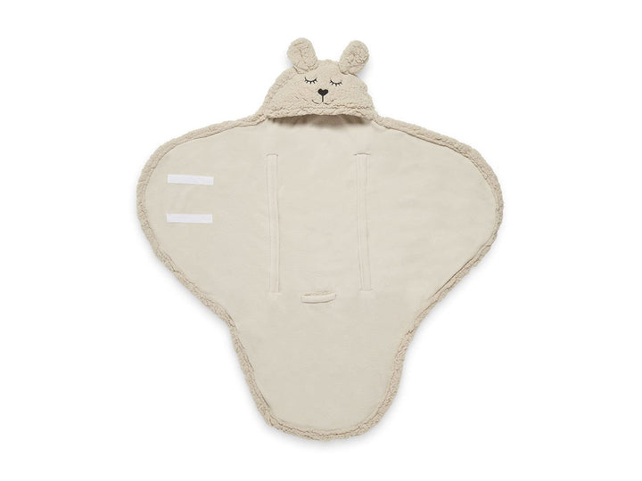 Jollein Wickeldecke für Babys aus kuschelweichem Fleecematerial, niedliches Hasendesign, nougatfarbi