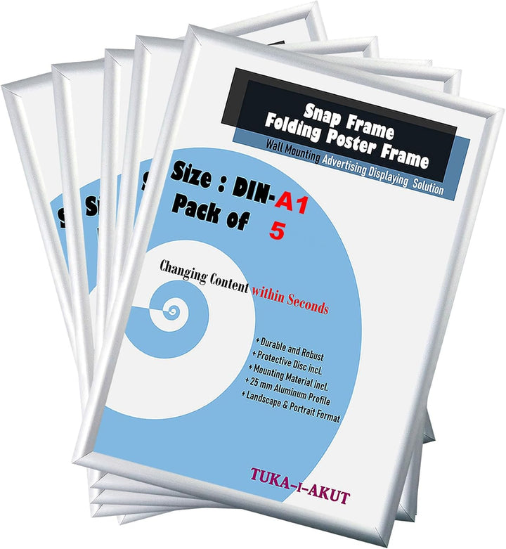 TUKA-i-AKUT 5er A1 Klapprahmen aus Aluminium 25 mm Profil, Plakatrahmen Wechselrahmen Poster Rahmen