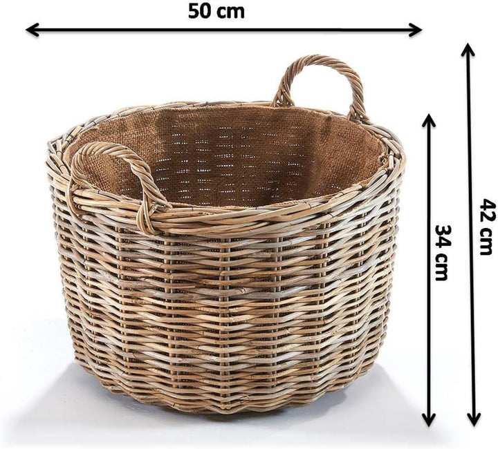 Kobolo Rattankorb Holzkorb für Kaminholz - rund - Rattan kubu grau - 34x50 cm