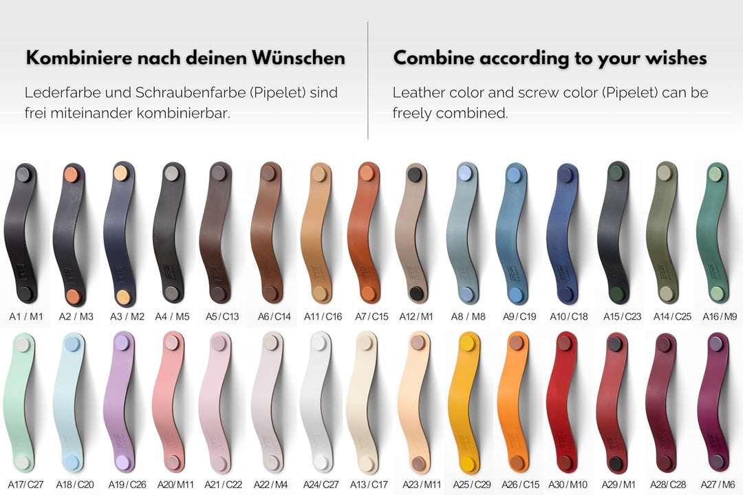 Ledergriffe in 30 Farben für alle Möbel, handgemachte Möbelgriffe aus Leder, massgeschneiderte Schra