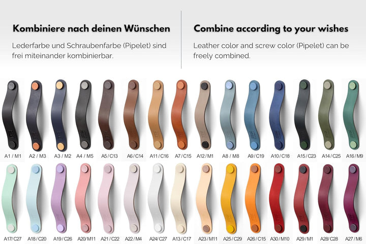 Ledergriffe in 30 Farben für alle Möbel, handgemachte Möbelgriffe aus Leder, massgeschneiderte Schra