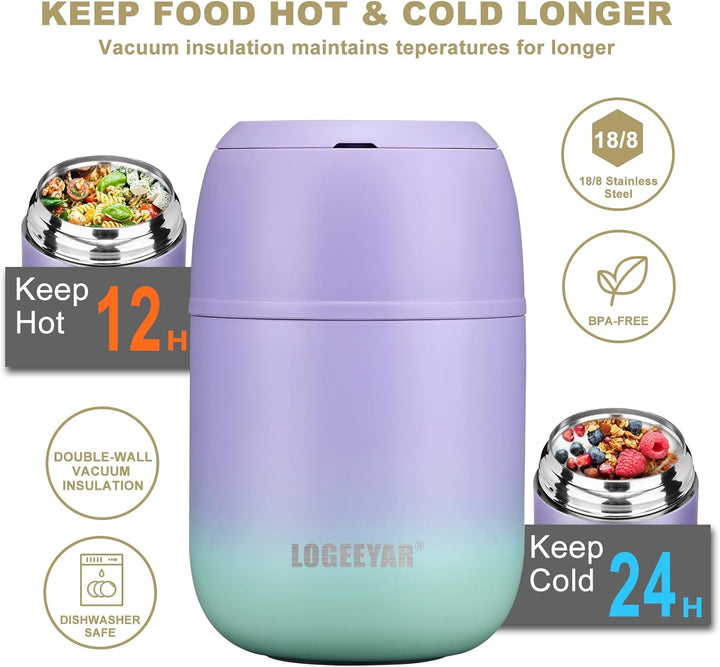 Itslife Thermobehälter für Essen 500ml, Warmhaltebehälter Essen Edelstahl mit Löffel, Thermobecher E