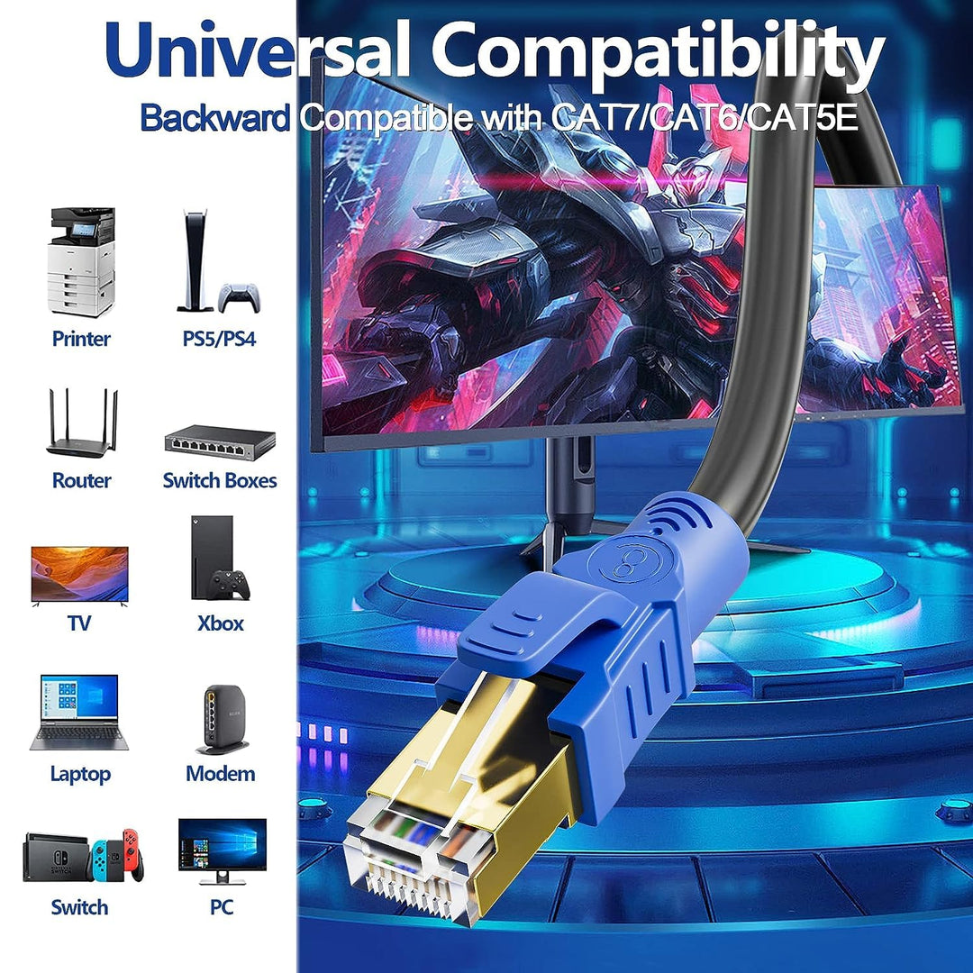 Soibke LAN Kabel 10 Meter Cat 8, Schwarz Internet Kabel Ethernet Kabel High Speed Netzwerkkabel Hoch