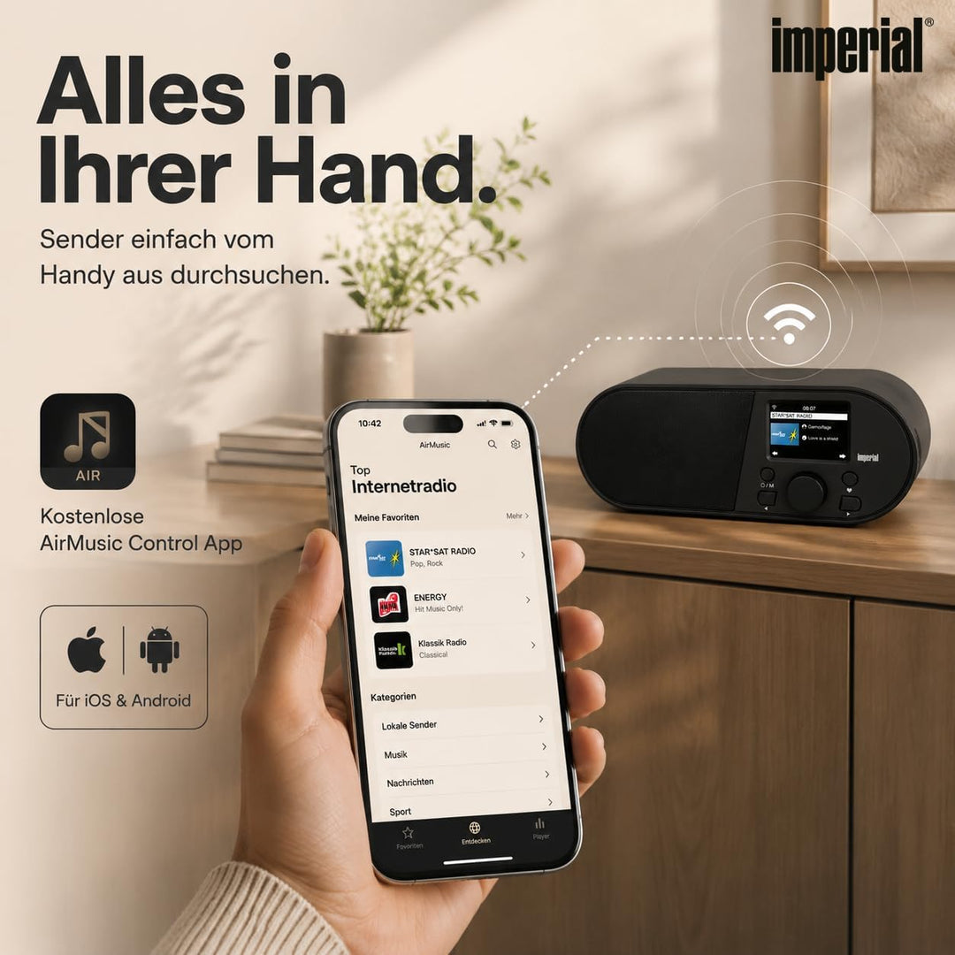 Imperial i105 Internetradio (WLAN, Mediaplayer, USB, DLNA, Farbdisplay, Wecker, Appsteuerung) schwar