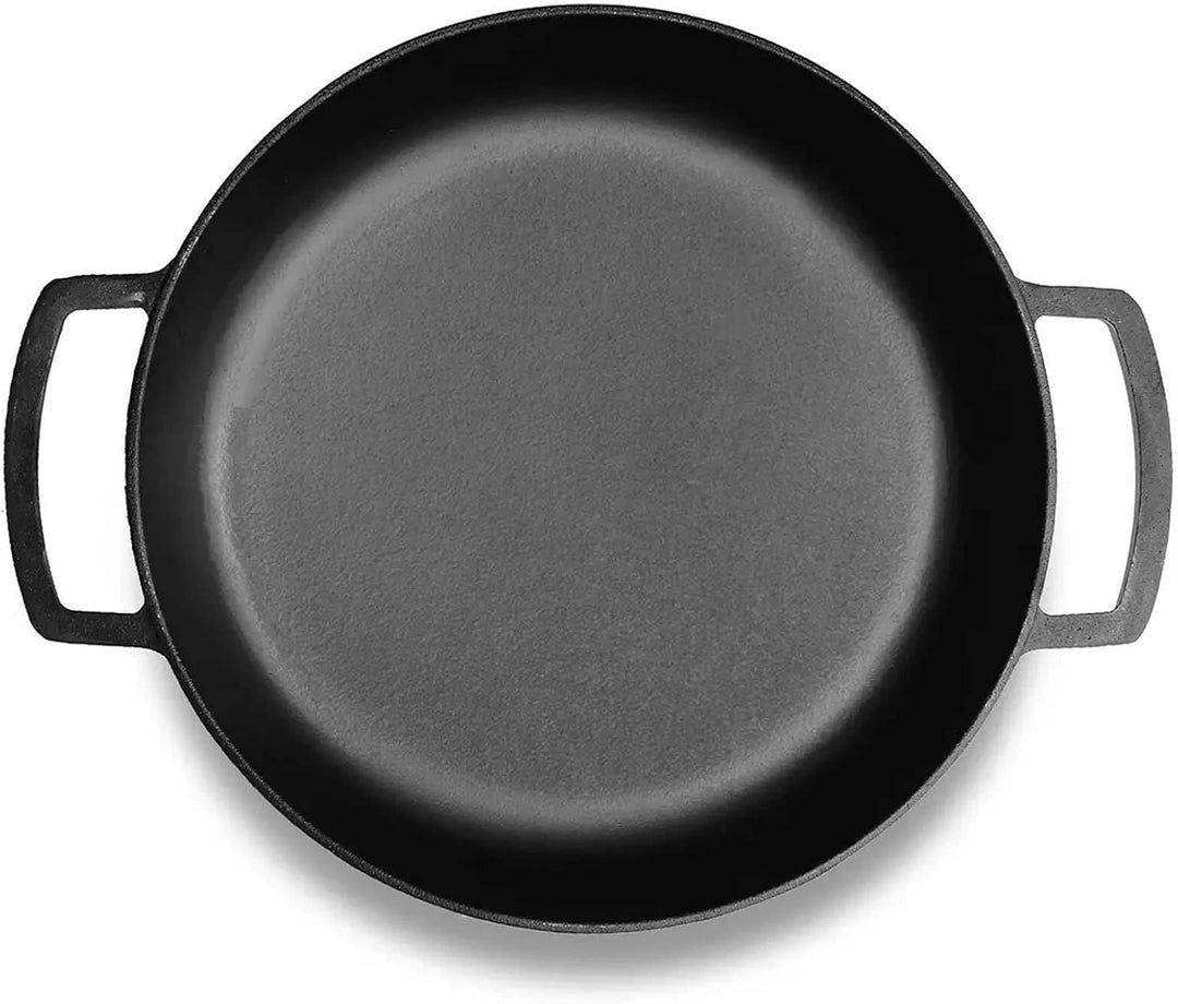 4BIG.fun Ø36cm Gusseisenpfanne mit Deckel-Grillpfanne aus Gusseisen Bräter Schmortopf aus Gusseisen
