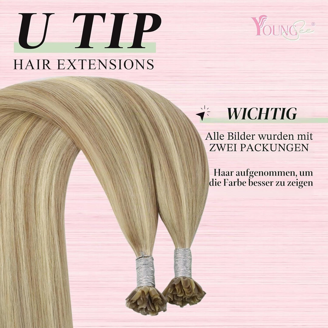 YoungSee Extensions Echthaar Bondings Blond 40cm Echthaar Extensions Bondings Keratin Bonding Extens